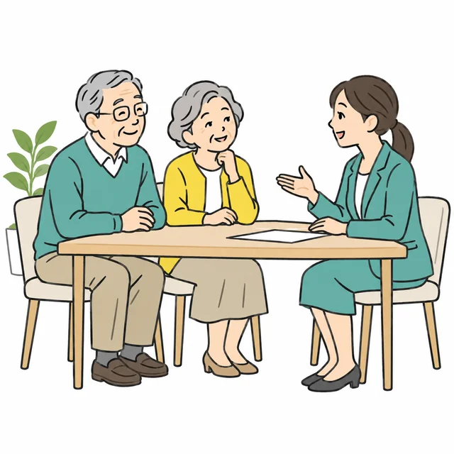 相談員が夫婦の話を聞くイメージ